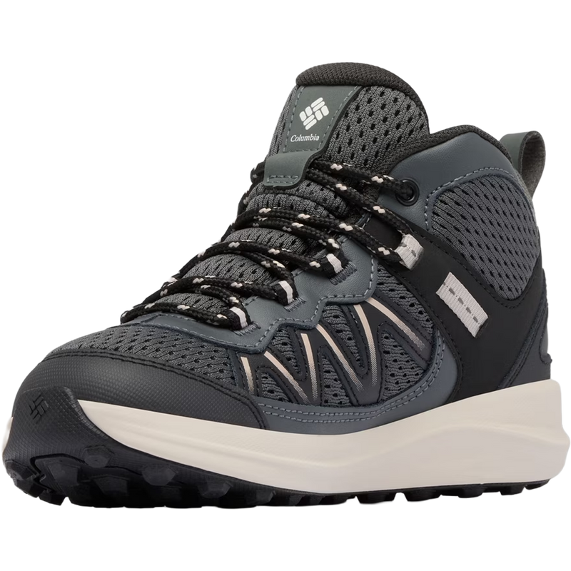Youth Peakfreak Rush Mid Waterproof Shoe, Columbia Youth Peakfreak Rush Mid Waterproof Shoe in Black Grill angled left facing