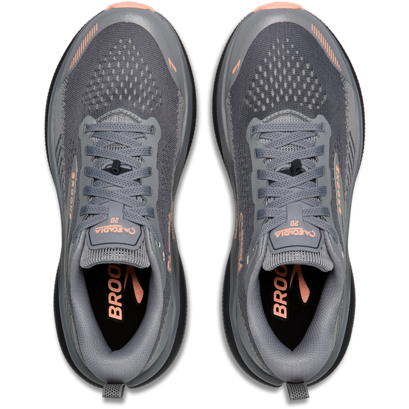 Women's Cascadia 20, Brooks Women's Cascadia 20 in 038 Grey Grey Peach pair top