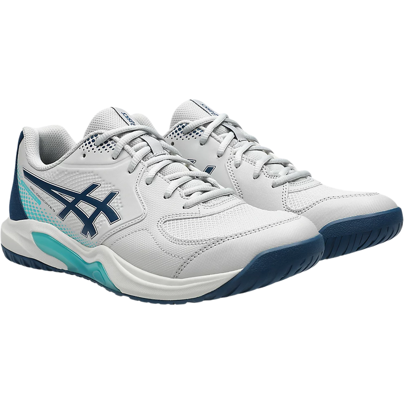Men's Gel-Dedicate 9 Pickleball, Asics Men's GEL-DEDICATE 9 PICKLEBALL in Concrete Mako Blue side by side angled view