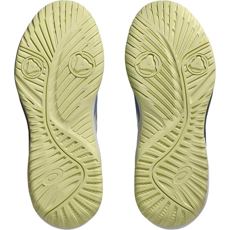 Women's GEL-DEDICATE 9 PICKLEBALL, Asics Women's GEL-DEDICATE 9 PICKLEBALL in Calm Indigo Soft Yellow bottom view with traction detail