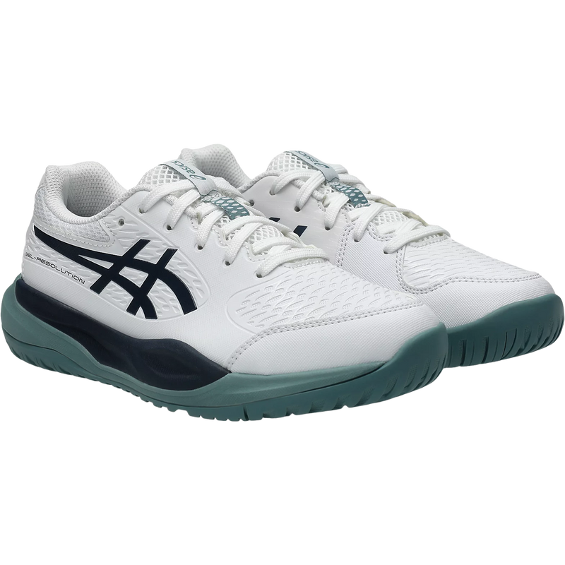 Youth GEL-RESOLUTION X GS, Asics Youth GEL-RESOLUTION X GS in White Midnight side by side lateral view 
