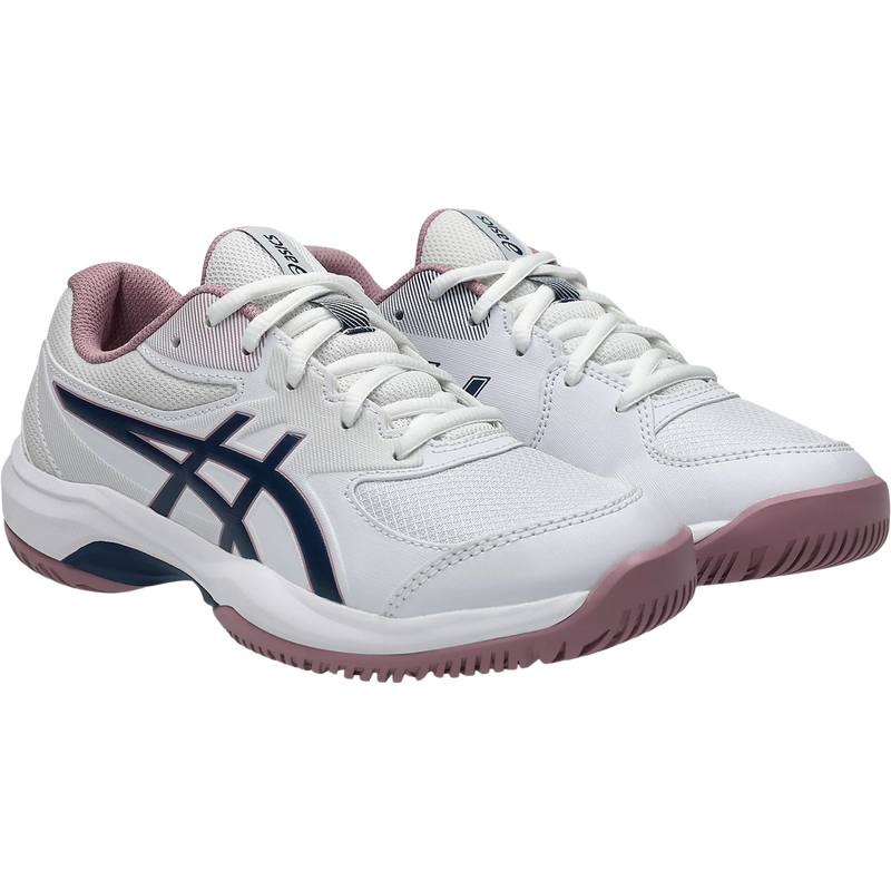 Youth GEL-GAME GS, Asics Youth GEL-GAME Grade School in White Independence Blue side by side lateral view with toe detail