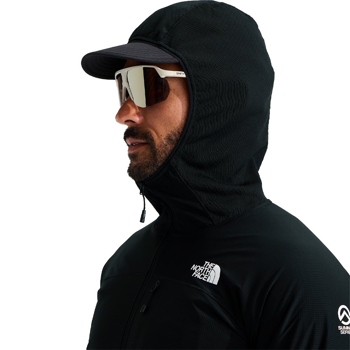 The North Face Men's Summit Futurefleece Overlay Hoodie in TNF Black hood detail