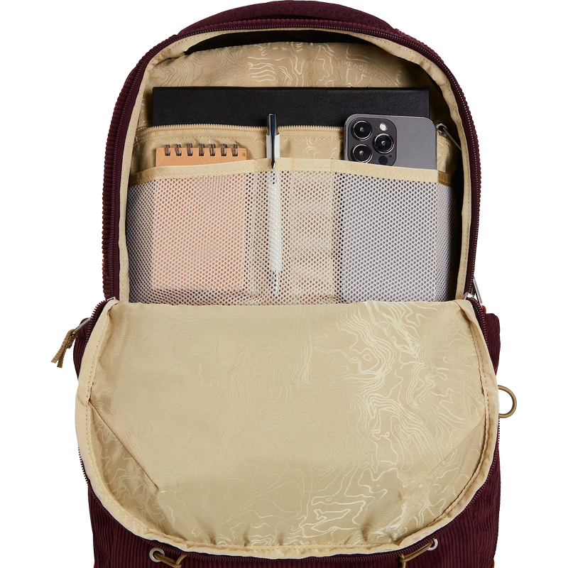 Jester Pro, The North Face Jester Pro in ZS1-Deep Burgundy/Leather Brown unzipped