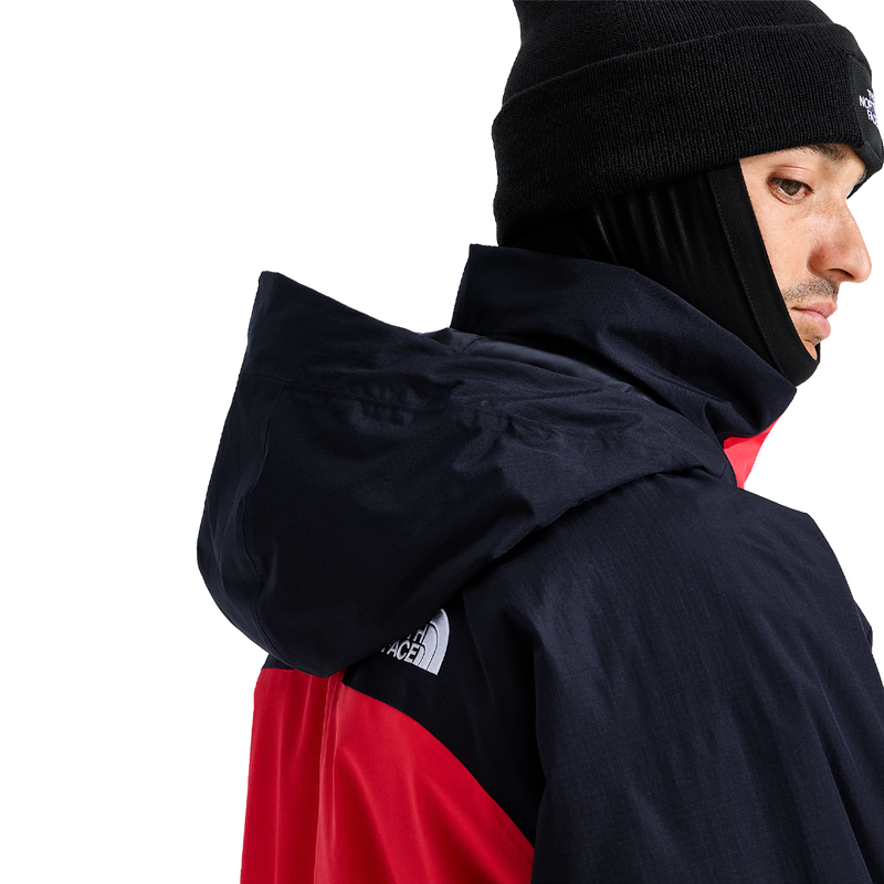 The North Face Men's Snowsquall Jacket in Elevation Red TNF Black hood detail