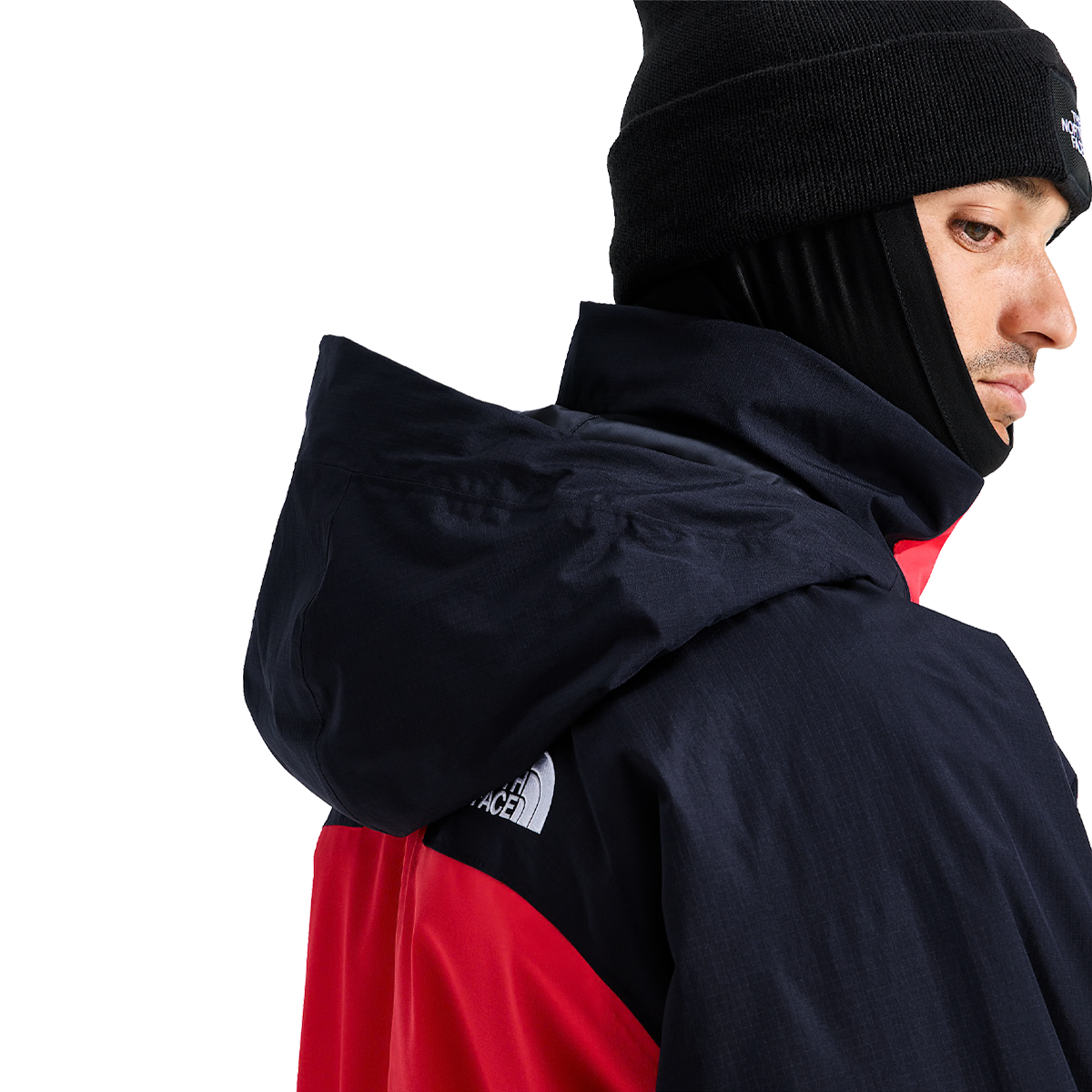 The North Face Men's Snowsquall Jacket in Elevation Red TNF Black hood detail