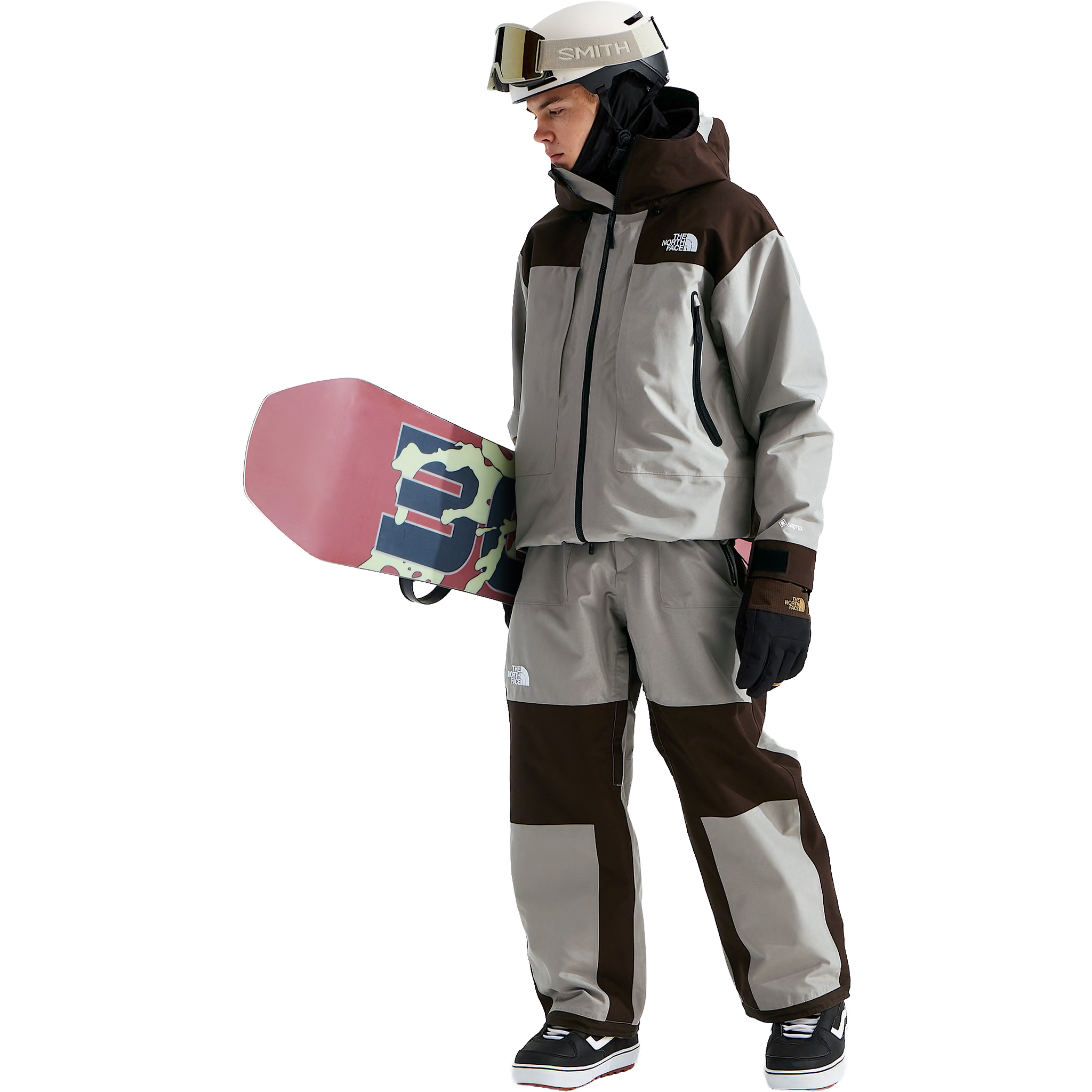 The North Face Men's GTX Hex Pant in SM6 Stone Slab front full length with matching jacket