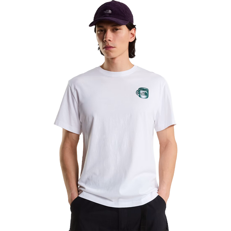 Basecamp Barista Relaxed Short Sleeve Tee, TNF Basecamp Barista Relaxed Short Sleeve Tee in White Pacific Teal on model