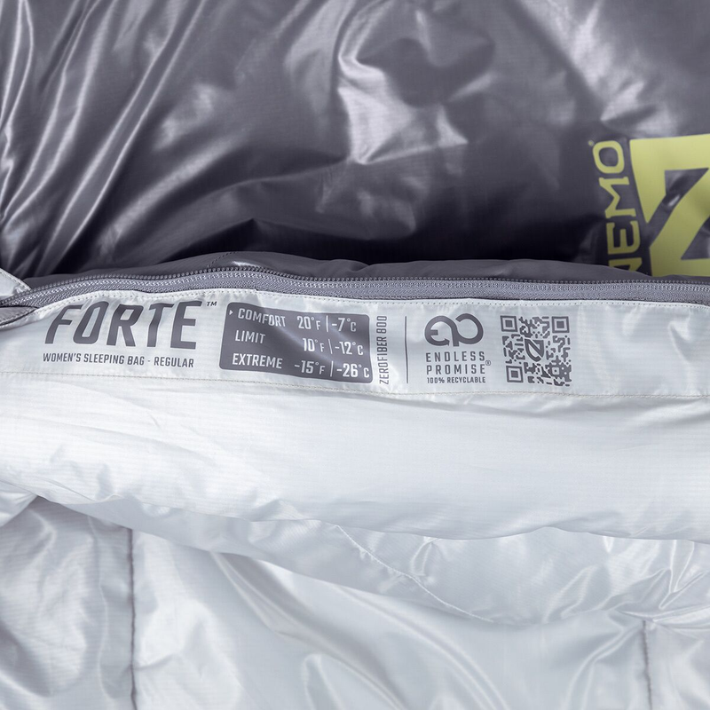 Women's Forte 20 Long Endless Promise, Nemo Women's Forte 20 Long Endless Promise in Quicksliver Aluminum EN ratings