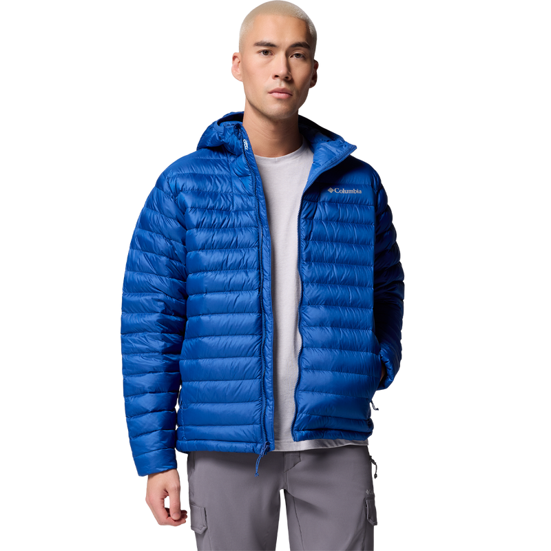 Men's Corelite Down Hooded Jacket, Columbia Men's Corelite Down Hooded Jacket front on model
