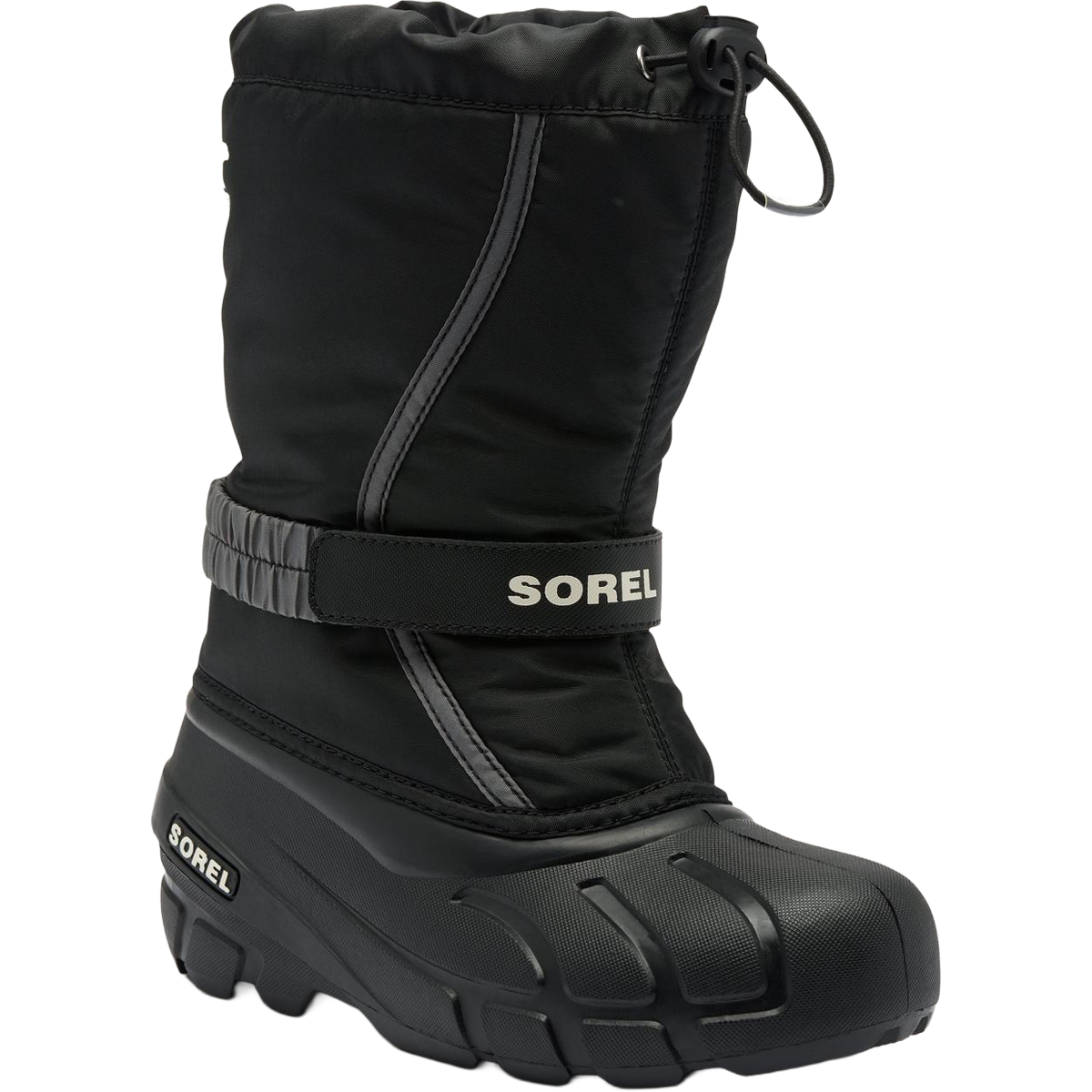 Sorel Little Kids Flurry in Black Sea Salt angled right facing