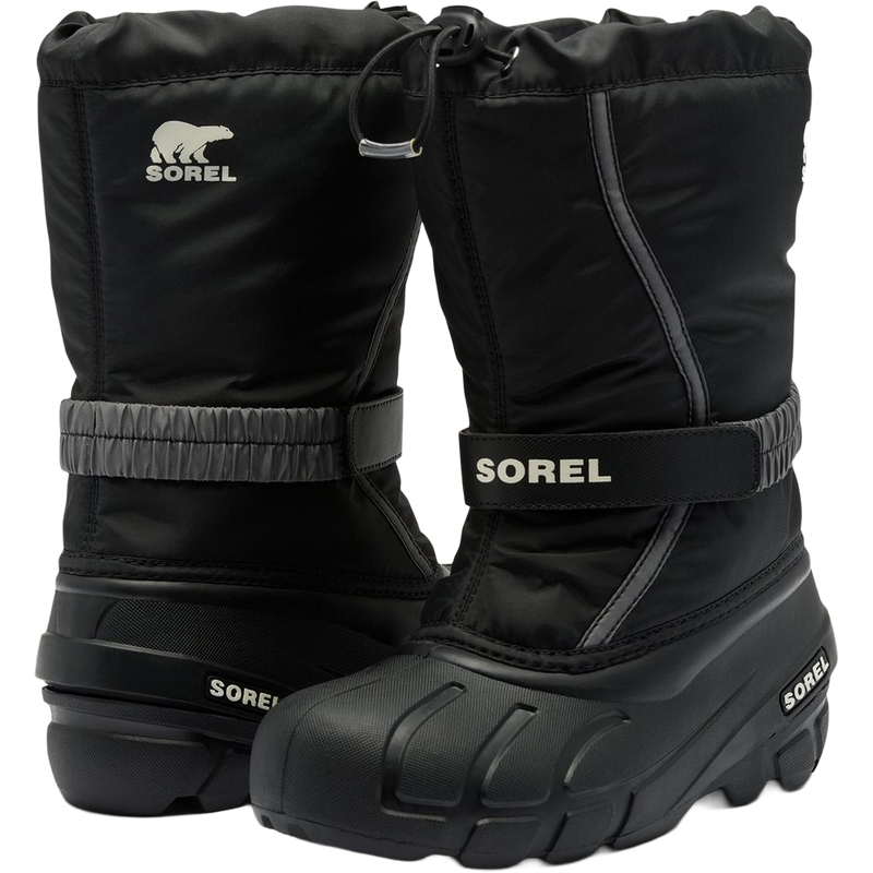 Sorel Little Kids Flurry in Black Sea Salt front and back rubber detail