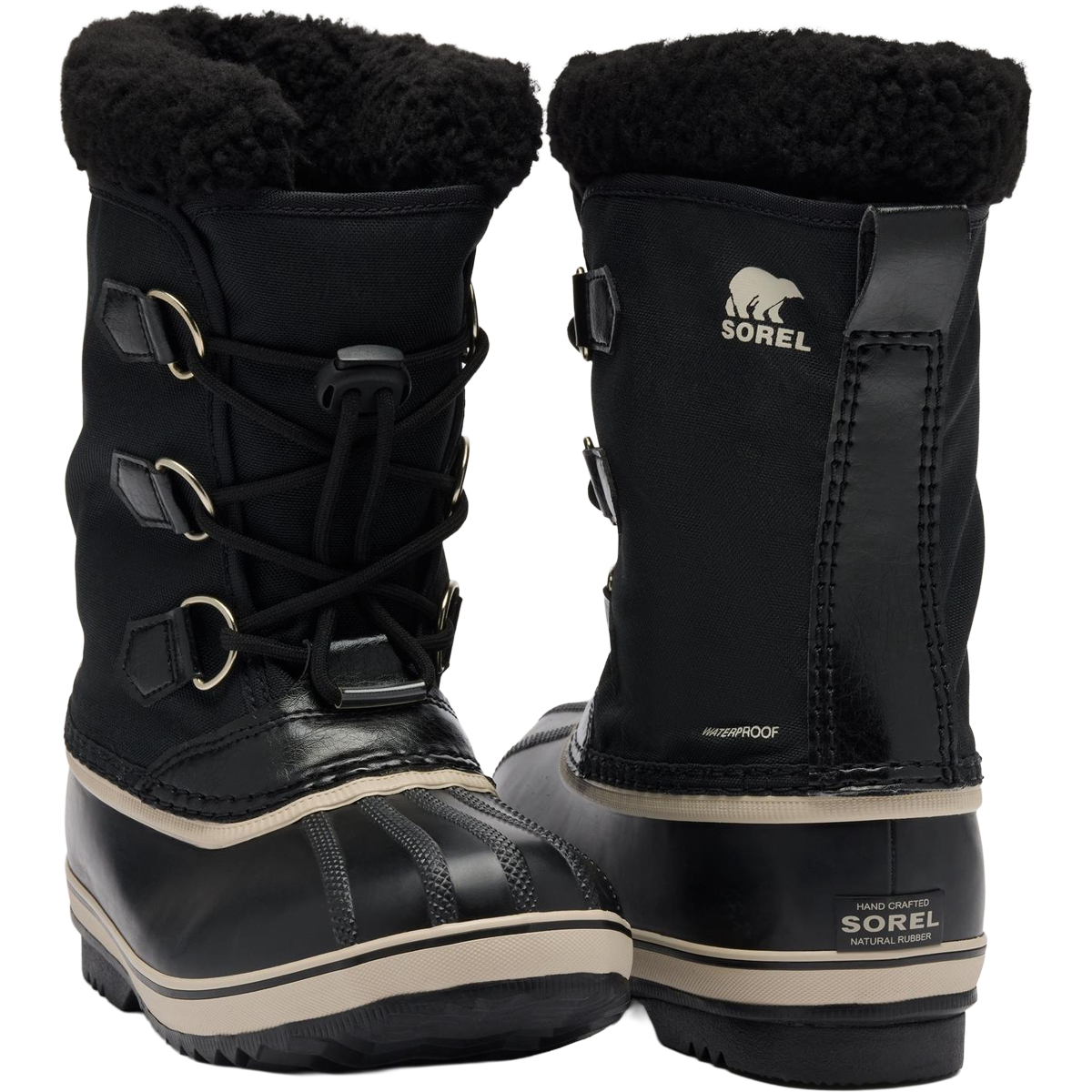 Sorel Big Kids Yoot Pac Nylon in Black Black front and back logo detail