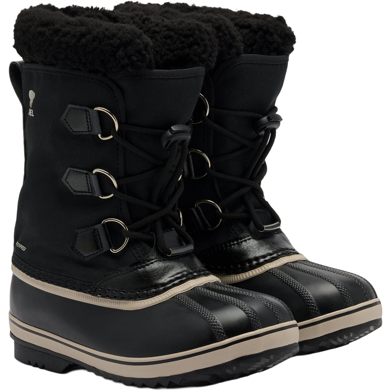 Sorel Big Kids Yoot Pac Nylon in Black Black side by side