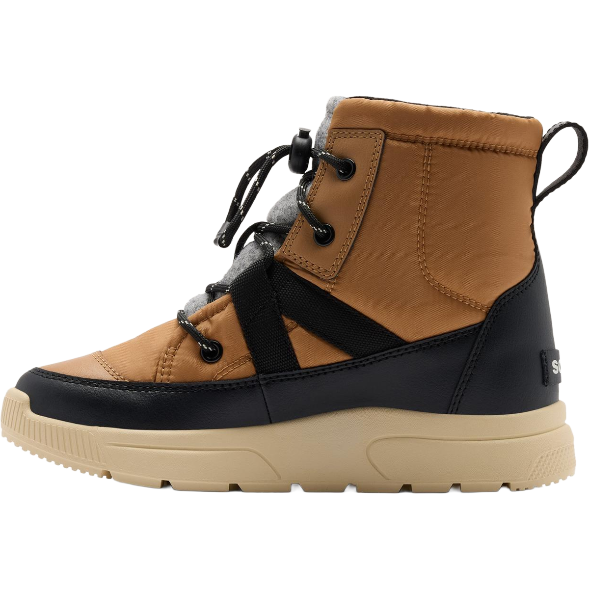 Sorel Big Kids Whitney III Mid Winter Boot in Tawny Buff Bleached Ceramic left facing