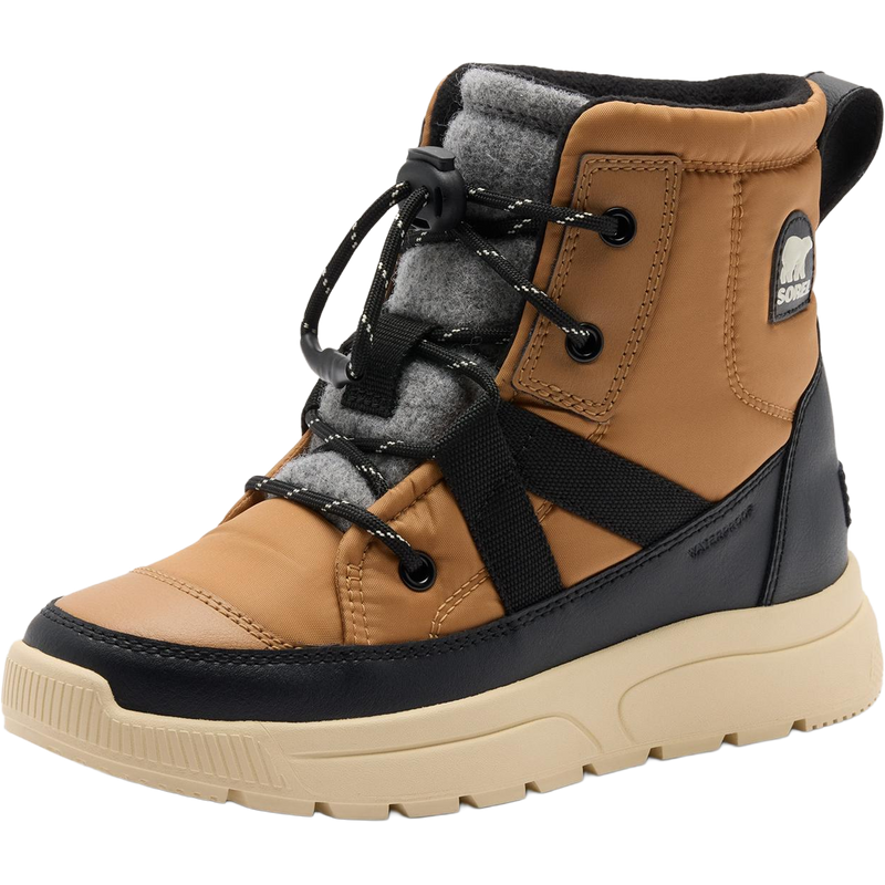 Sorel Big Kids Whitney III Mid Winter Boot in Tawny Buff Bleached Ceramic left facing angled