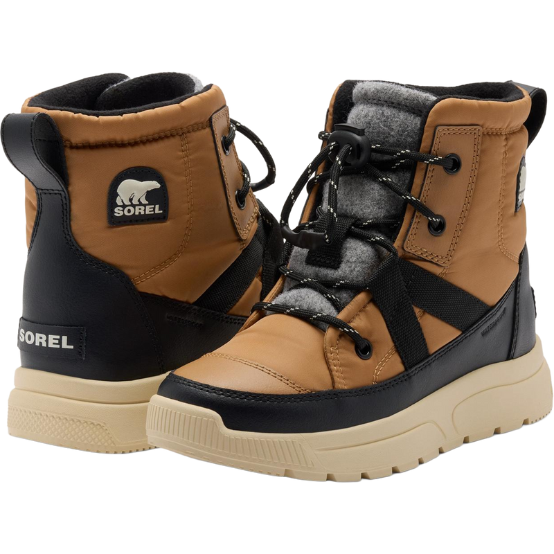 Sorel Big Kids Whitney III Mid Winter Boot in Tawny Buff Bleached Ceramic front and back detail