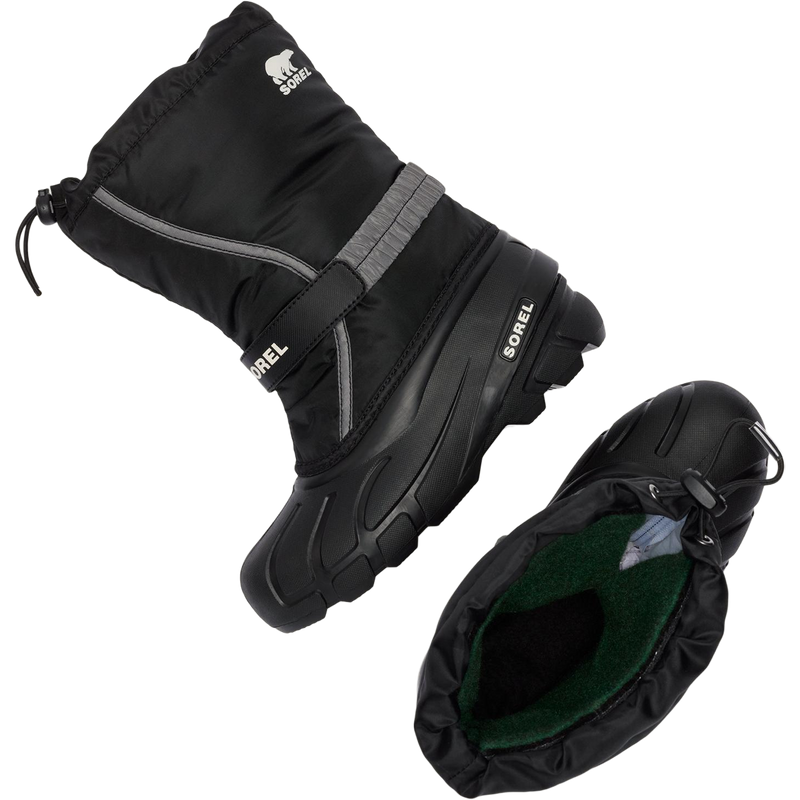 Sorel Big Kids Flurry in Black Sea Salt side and top view