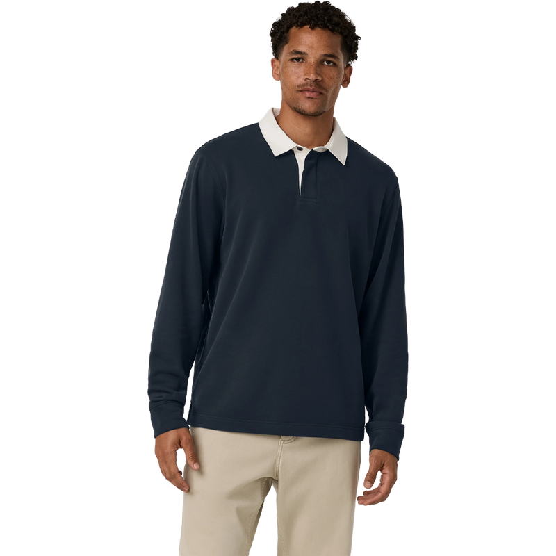 Men's Long Sleeve Cypress Rugby, Vuori Men's Long Sleeve Cypress Rugby in Navy front view on model
