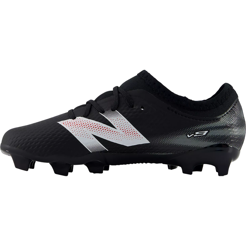 Youth Furon Team V9 FG Wide, New Balance Youth Furon Team V9 FG Wide in Black White medial view right facing