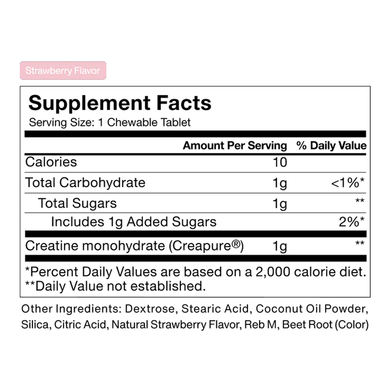 Creatine Chews (150 Count), Momentous Creatine Chews Nutrition Information Strawberry Flavor