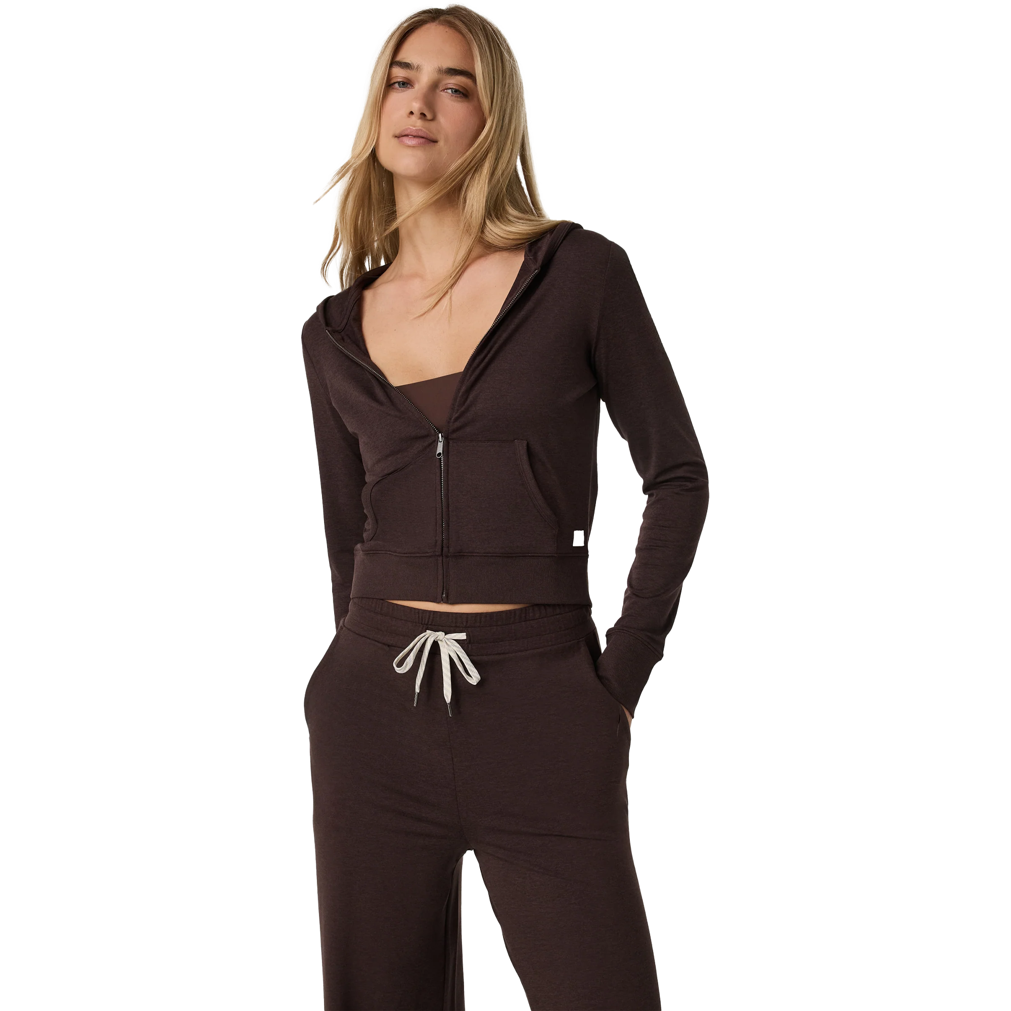 Vuori Women's Halo Mini Full Zip Hoodie in Java Heather