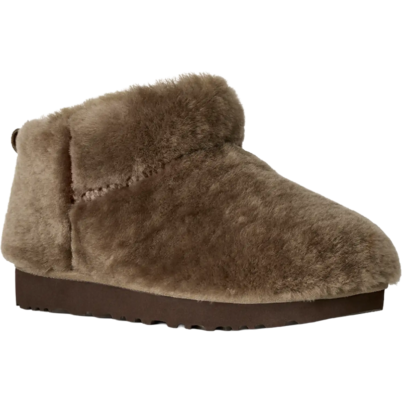 UGG Women's Classic Ultra Mini Fluffed in Light Bronze angled