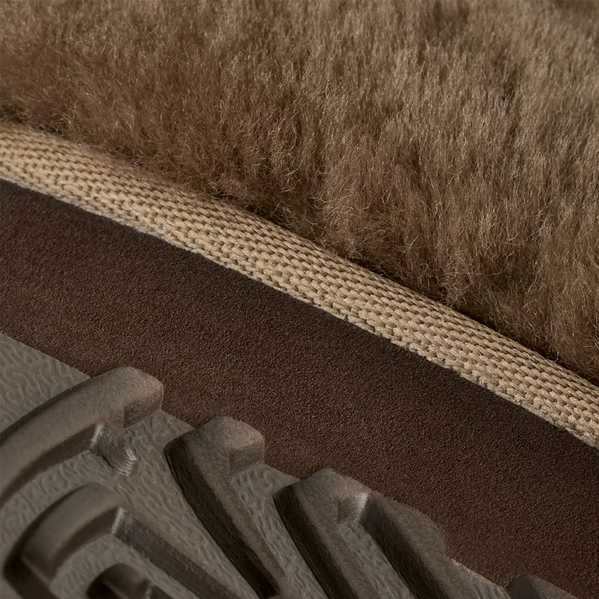 UGG Women's Classic Ultra Mini Fluffed in Light Bronze sole stitch and fur detail