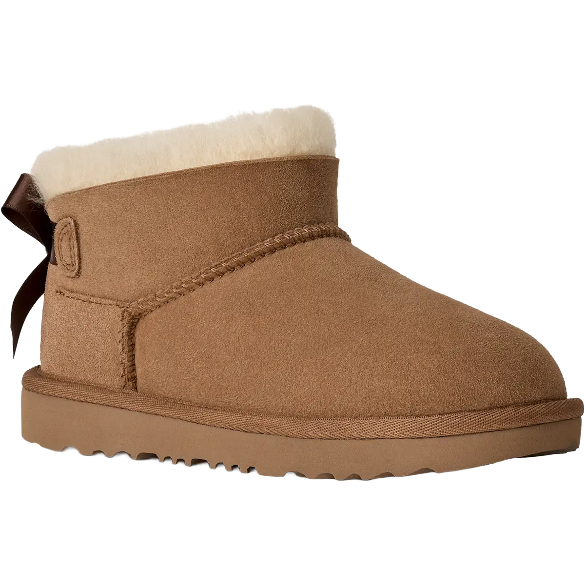 UGG Youth Ultra Mini Bailey Bow II in Chestnut angled 
