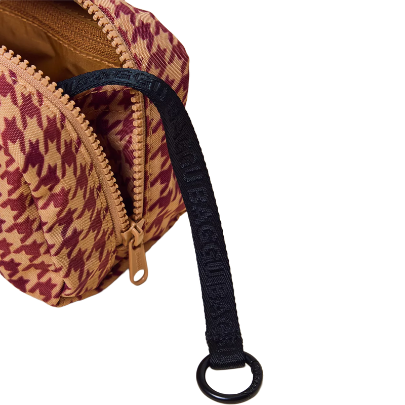 Small Nylon Bowler Bag, Baggu Small Nylon Bowler Bag in Tan Houndstooth with leash detail