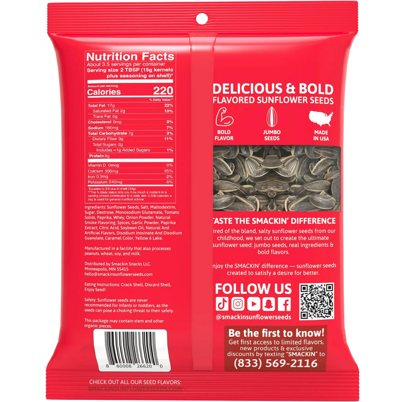 Smackin Sunflower Seeds, Smackin Sunflower Seeds back of package Backyard BBQ