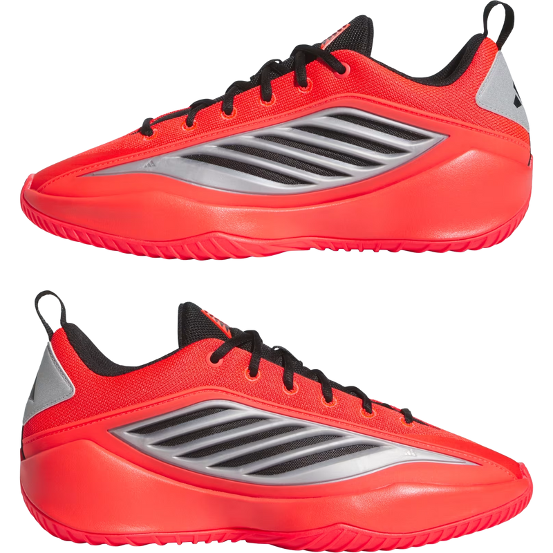 Adidas Youth Anthony Edwards Believe That 1 in Pure Ruby Core Black Cloud White side by side