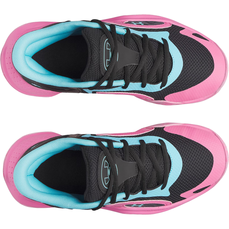 Youth Jet 25 GS, Under Armour Youth Jet 25 GS in Black Pink Frenzy Fresco Blue bird eye view on pair