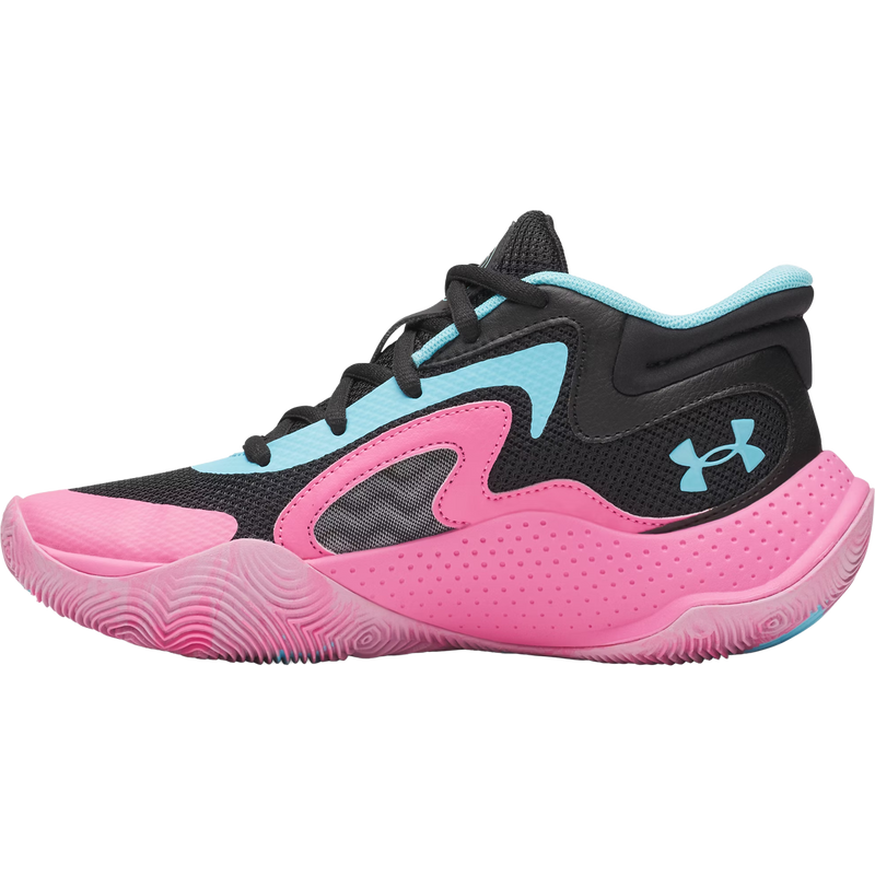 Youth Jet 25 PS, Under Armour Youth Jet 25 PS in Black Pink Frenzy Fresco Blue left facing