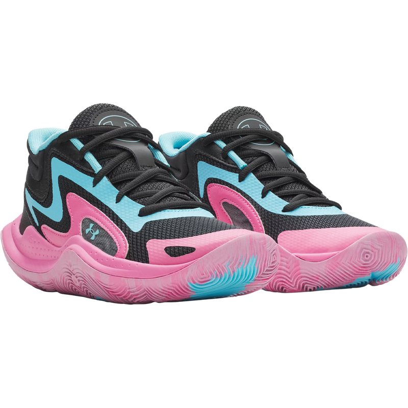 Youth Jet 25 PS, Under Armour Youth Jet 25 PS in Black Pink Frenzy Fresco Blue side by side