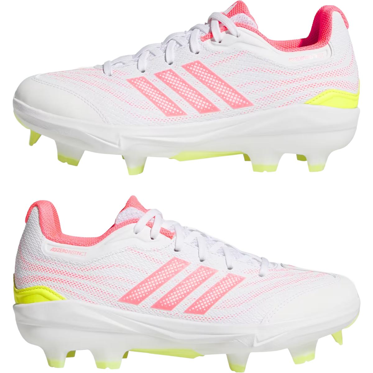 Adidas Women's Adizero Instinct 3.0 TPU in Cloud White Solar Turbo Solar Lemon side by side