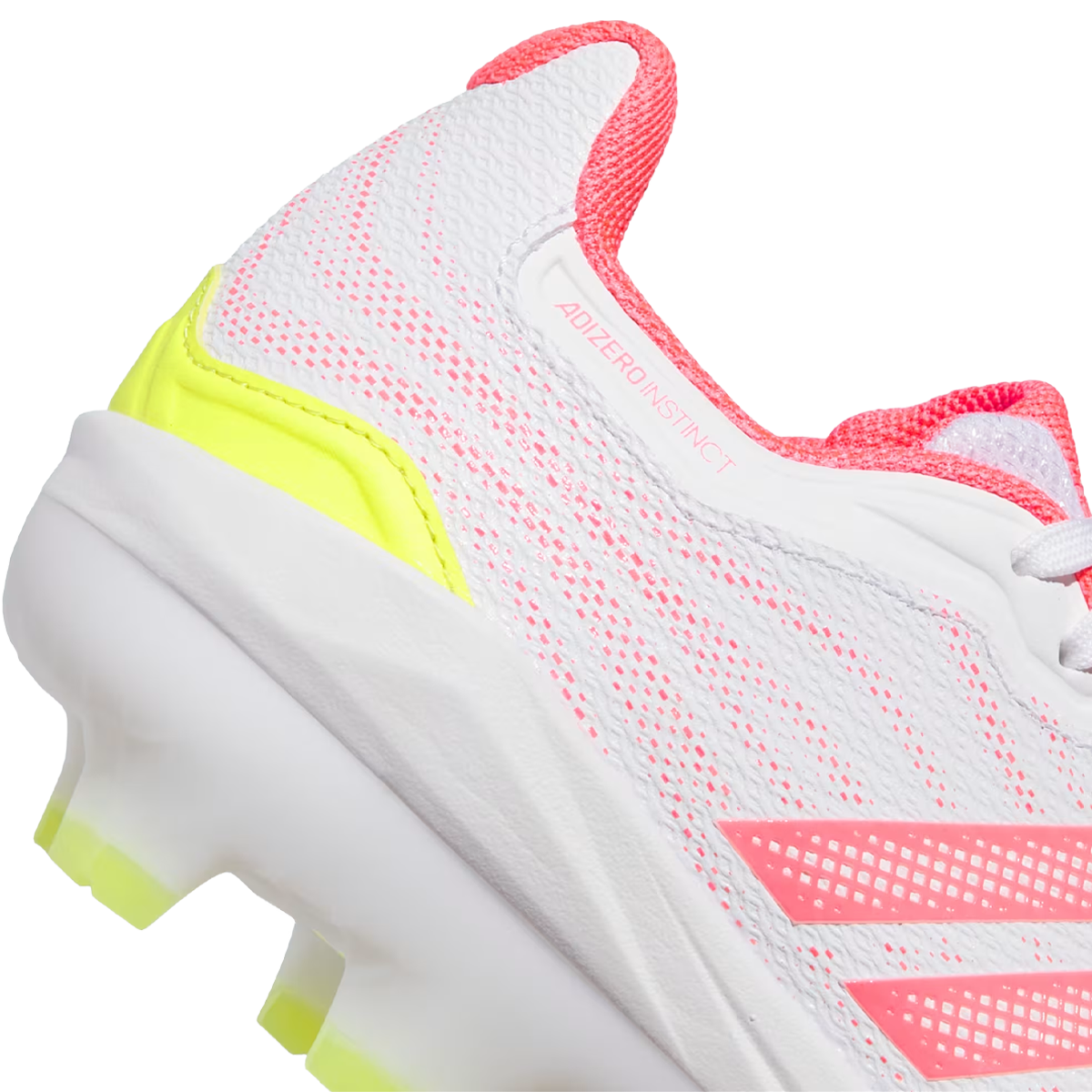 Adidas Women's Adizero Instinct 3.0 TPU in Cloud White Solar Turbo Solar Lemon logo and stitch detail