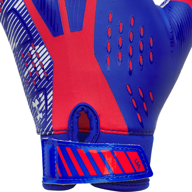 Youth UA Blur LE Glove, Under Armour Youth UA Blur LE Glove in Team Royal White Racer Red stitch detail