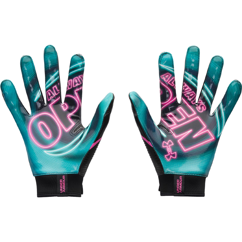 Youth UA Blur LE Glove, Under Armour Youth UA Blur LE Glove in Black Coastal Teal Pink Rave palm up