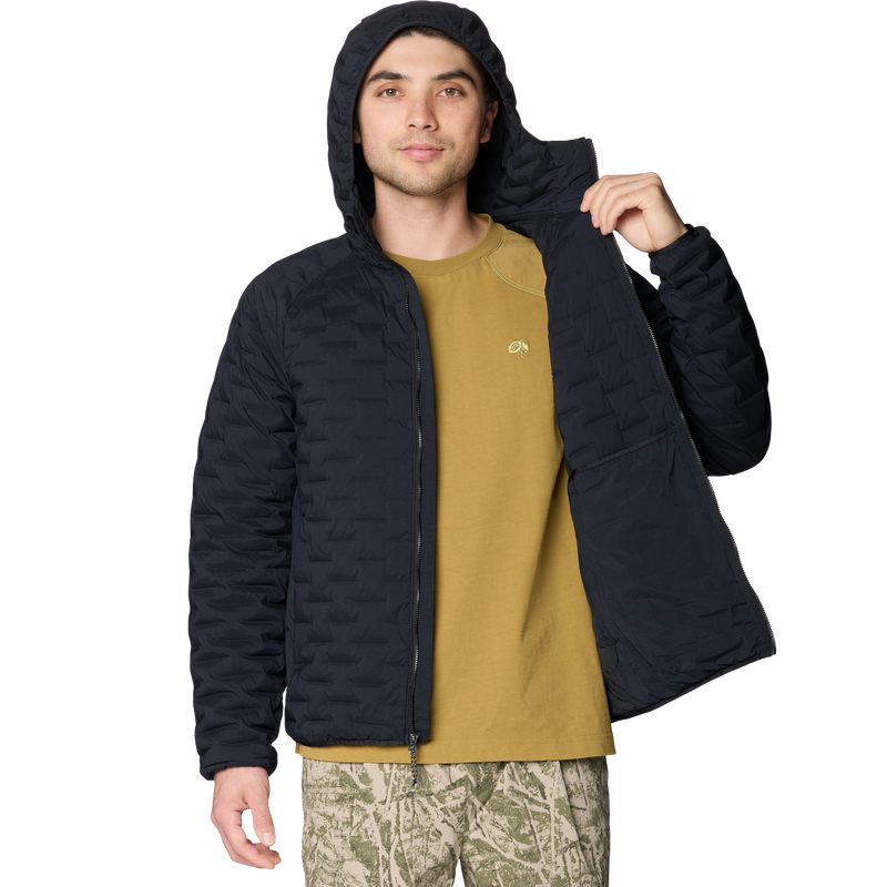 Mountain Hardwear Men's Stretchdown Light Hooded Jacket front unzipped