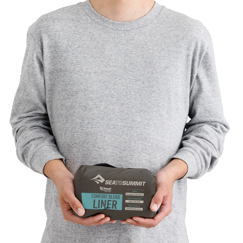 Comfort Blend Rectangular Liner with Pillow Sleeve, Sea to Summit Comfort Blend Rectangular Liner with Pillow Sleeve in hand