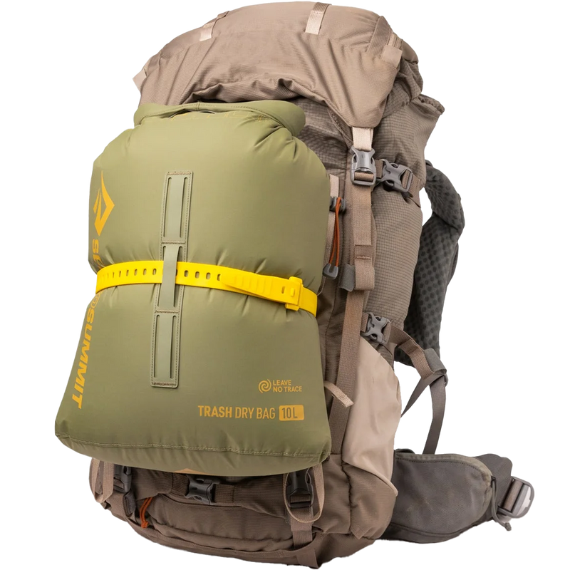 Trash Dry Bag 10L, Sea to Summit Trash Dry Bag 10L attached to backpack