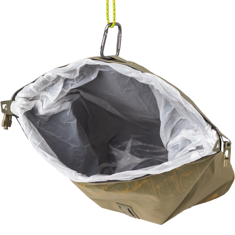 Trash Dry Bag 10L, Sea to Summit Trash Dry Bag 10L hanging by carabiner