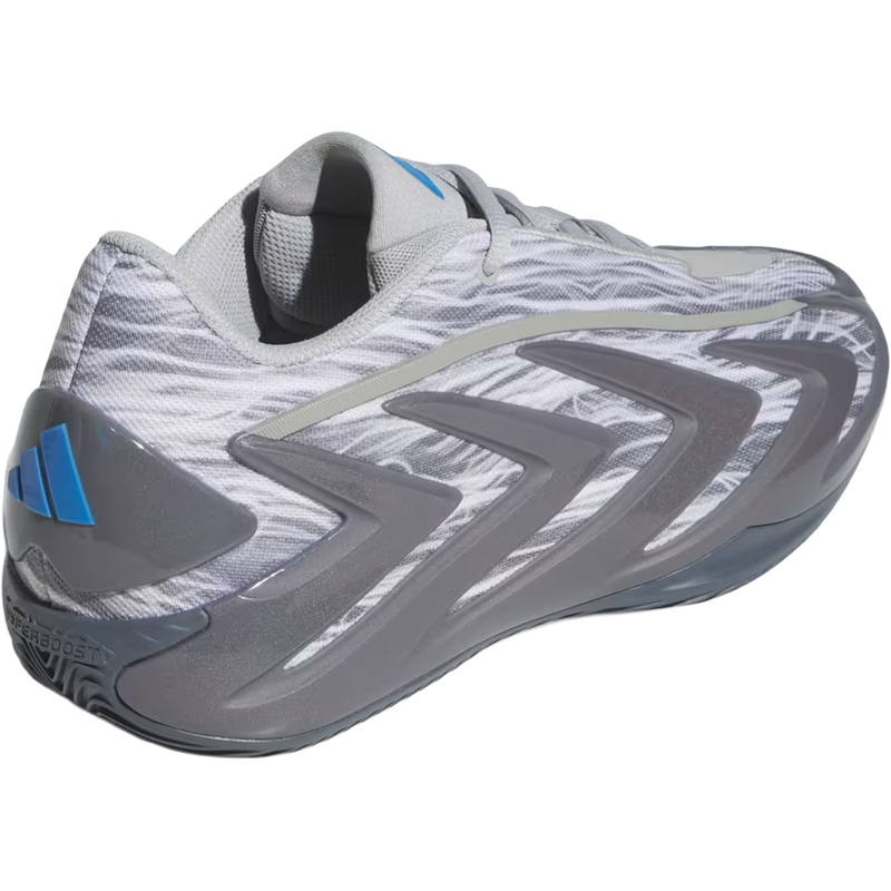 Adidas Men's Anthony Edwards 3 'Snow Camo' in Stone Onix Night Grey lateral view with heel detail
