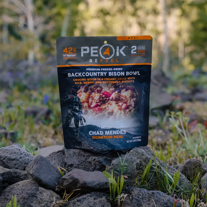 Backcountry Bison Bowl (2 Servings), Peak Refuel Backcountry Bison Bowl (2 Servings) at camp