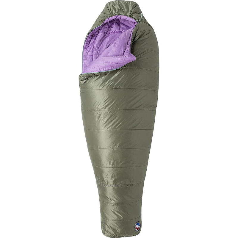 Women's Anthracite 20 Regular, Big Agnes Women's Anthracite 20 Regular in Lichen Green/African Violet unzipped