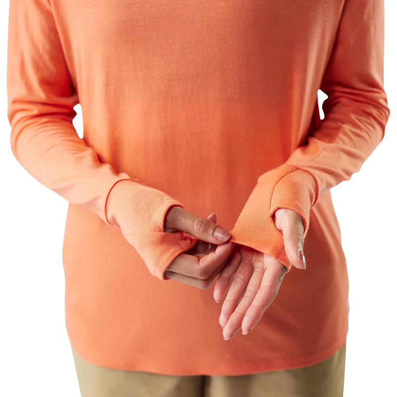 Women's Merino Sun Hoodie, Smartwool Women's Merino Sun Hoodie in P35-Coral Reef cuffs