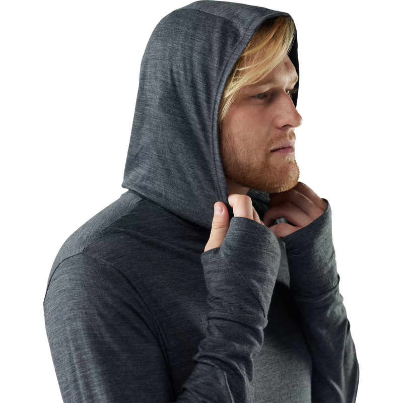 Men's Merino Sun Hoodie, Smartwool Merino Sun Hoodie in D36 Iron Heather hood