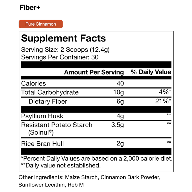 Fiber + (30 Servings), Momentous Fiber + Pure Cinnamon Nutrition Facts