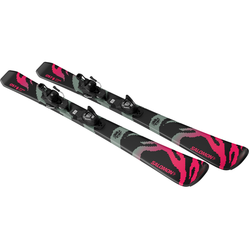 Youth QST Black M + L6, Salomon Youth QST Black M + L6 pair top oblique angle